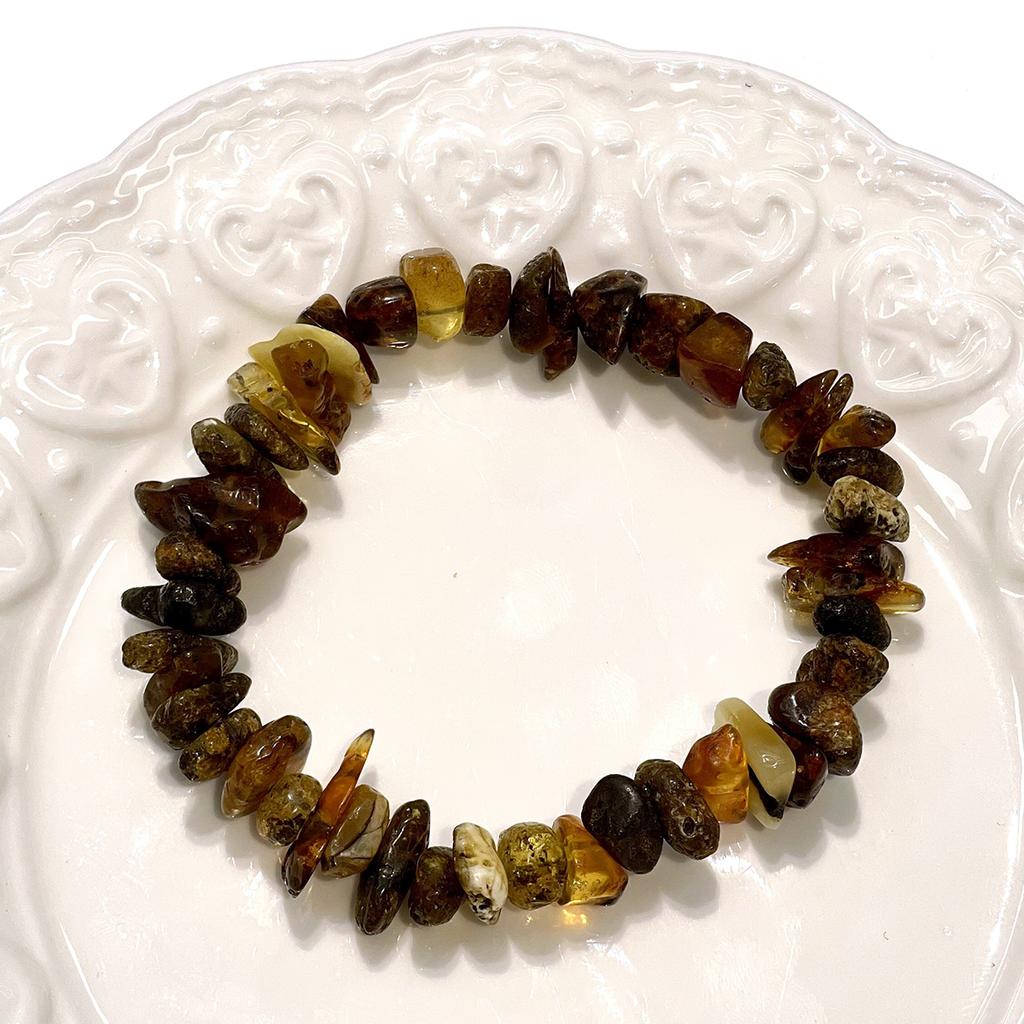 1 Stück, Natürliches Mehrfarbiges Bernstein Freeform Splitter Armband 7×11mm 18cm, Gemischtes Rohes Bernstein Unregelmäßiges Elastisches Stapelarmband