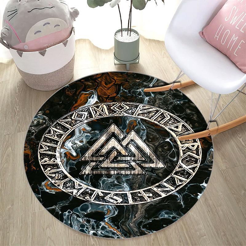 1Pc Viking theme Printed circular carpet, home door mat, outdoor travel protection carpet A4