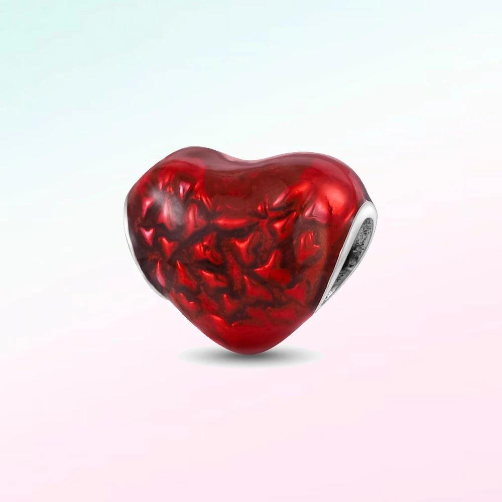 Pink Family Love Heart Charm Original Copper Beads Fit Pan Bracelet Diy Sister Mother Friendship Pendant Fine Gift Jewelry