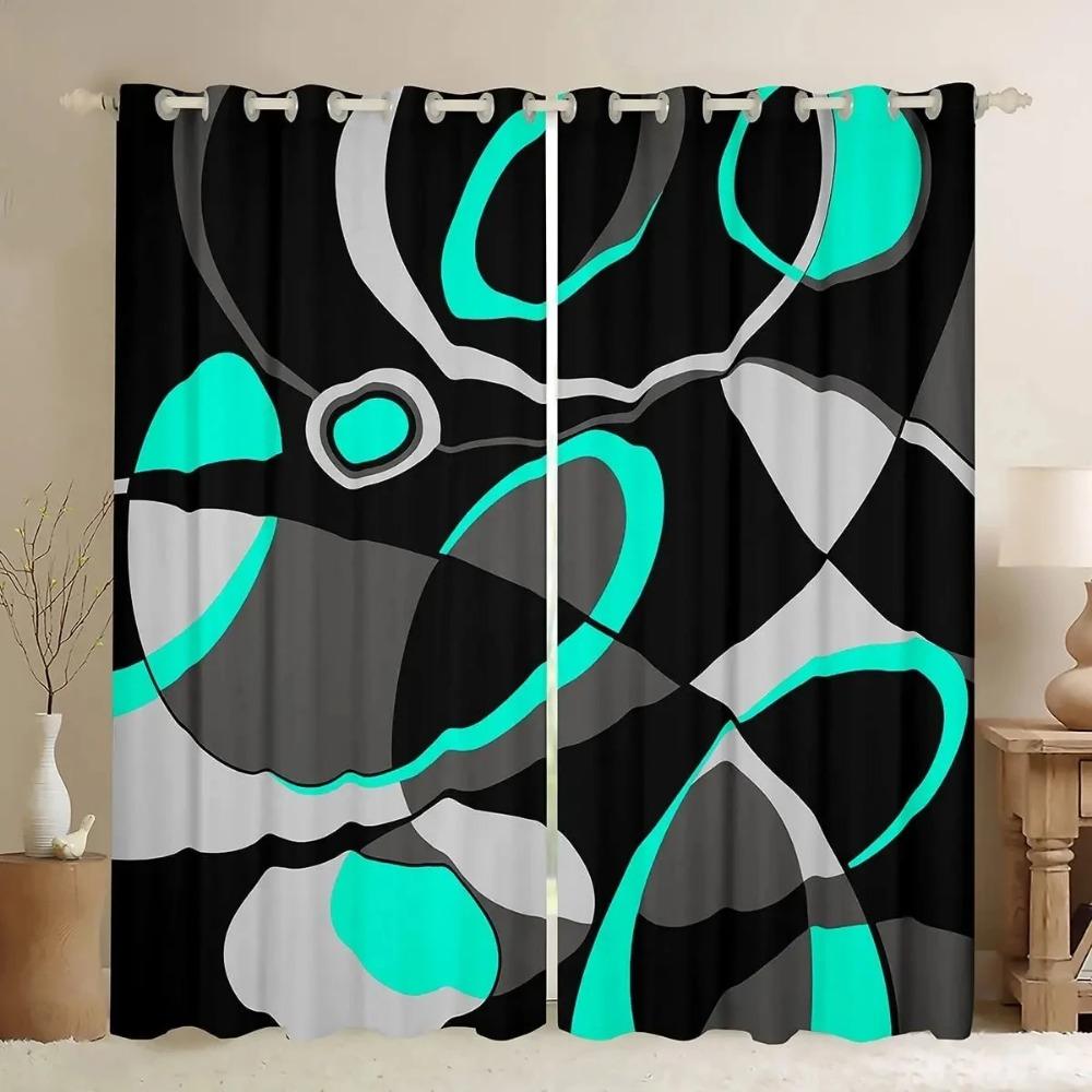 Cheap Red Black Abstract Geometric Shape Digital Printed Curtains Bedroom Kitchen Window Blinds Grommet Top Rod Pocket Hooks