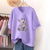Short-sleeved T-shirt for Women, Large Size, Loose and Slimming, Printed V-neck Top