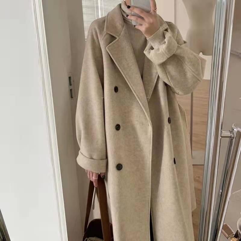 Women's Mid-length Woolen Coat, Autumn and Winter Hepburn Style, Loose and Thickened Woolen Coat for Small People