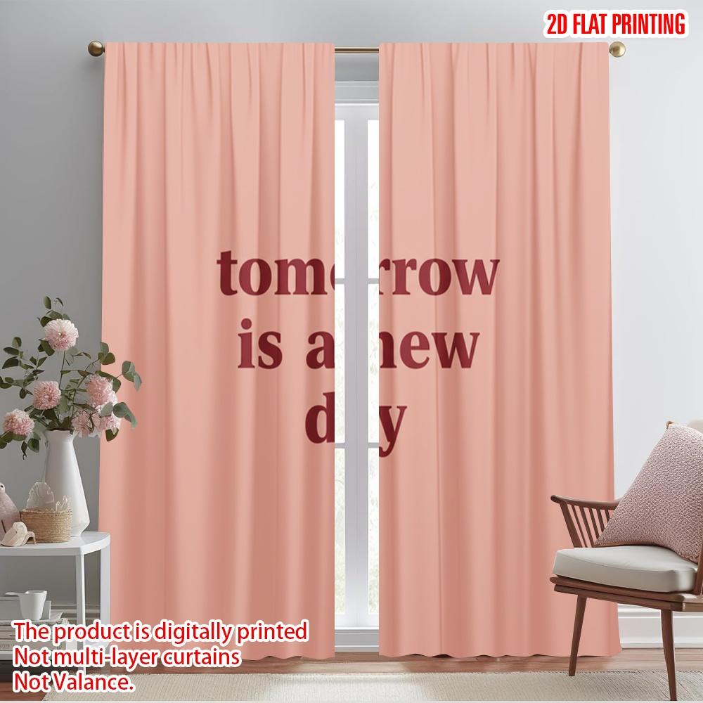 2pcs 2D flat printing Scene Curtain New Day Quote Graphic Polyester Without Electricity Seasonal Party & Holiday Decor Perfect