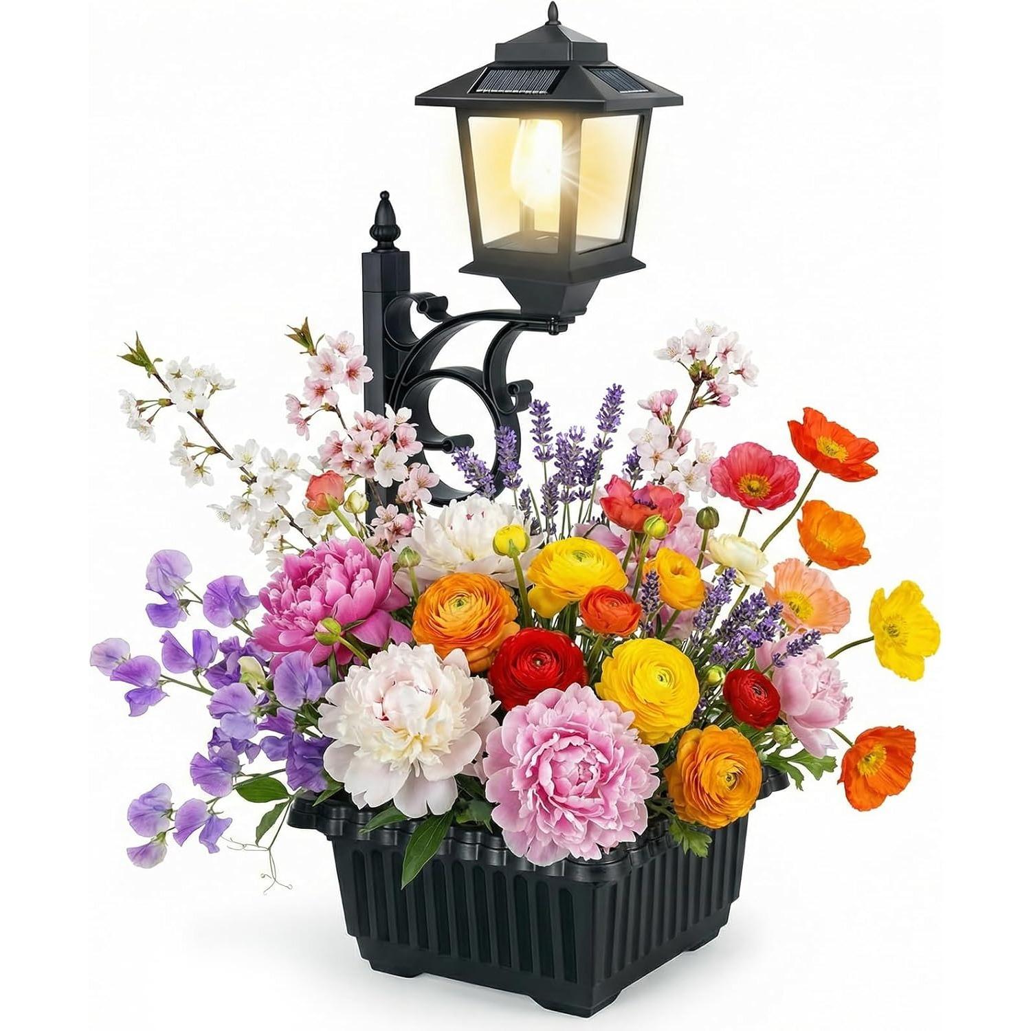 

2 in 1 Outdoor Flower Pots for Real or Fake Flowers, Solar Lamp Post Lights - Wall Mount or Freestanding, Waterproof Decorative Lamp Z001