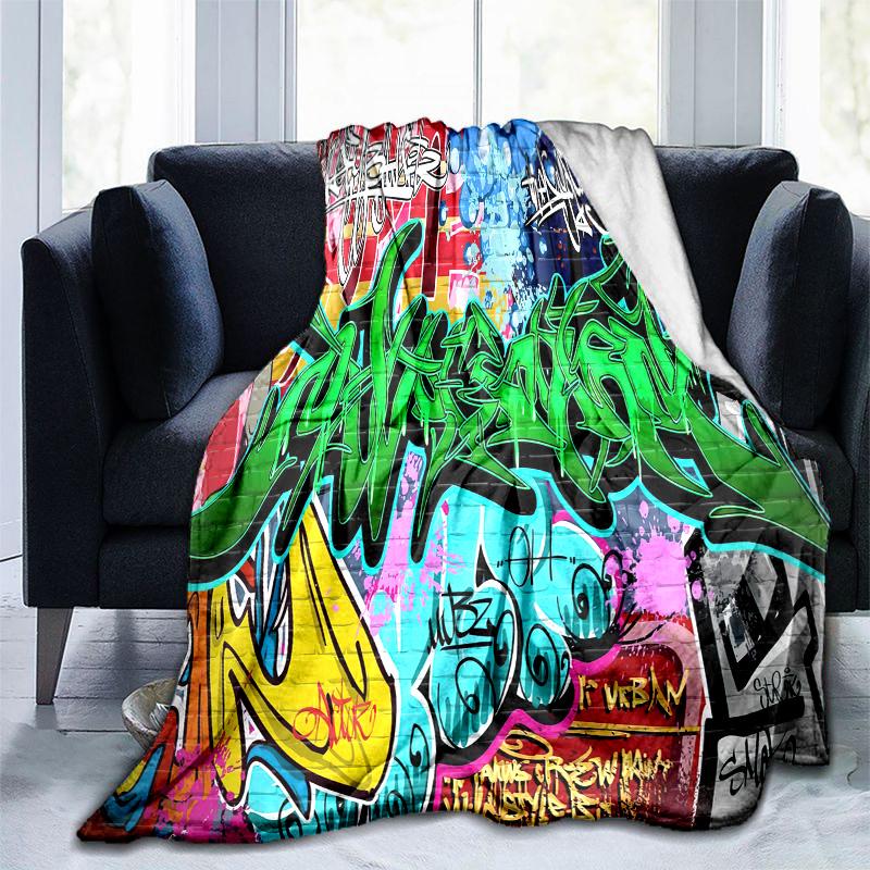 Graffiti Print Blanket Soft Comfortable All Seasons Suitable Sofa Office Nap Travel Birthday Gift Christmas Present