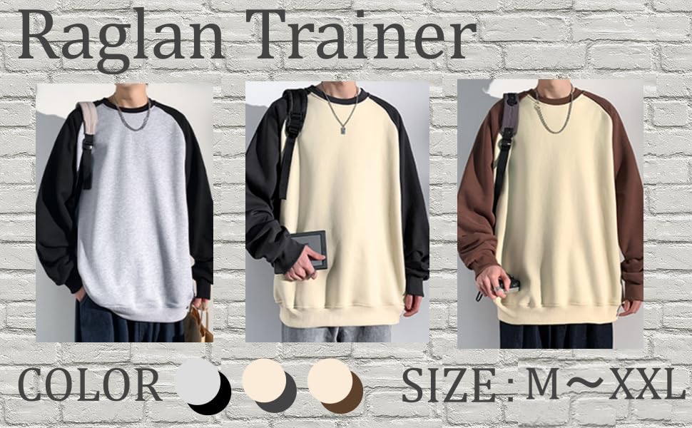 Raglan big brushed cold [ririka] sleeves, silhouette, oversized, loose, large, baseball, sports, lining, protection, sweatshirt, men's (M, charcoal)