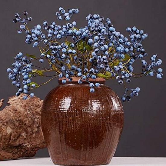 18 Inch Artificial Blueberry Fruits Branches Fake Berries Blue Decorative for Wedding DIY Garland and Holiday Ornaments Pack of 3 Blue