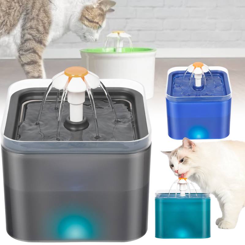 Water 2l Cat Fountain Pet Dog Led Drinking Bowl Automatic Dispenser Shape Cube