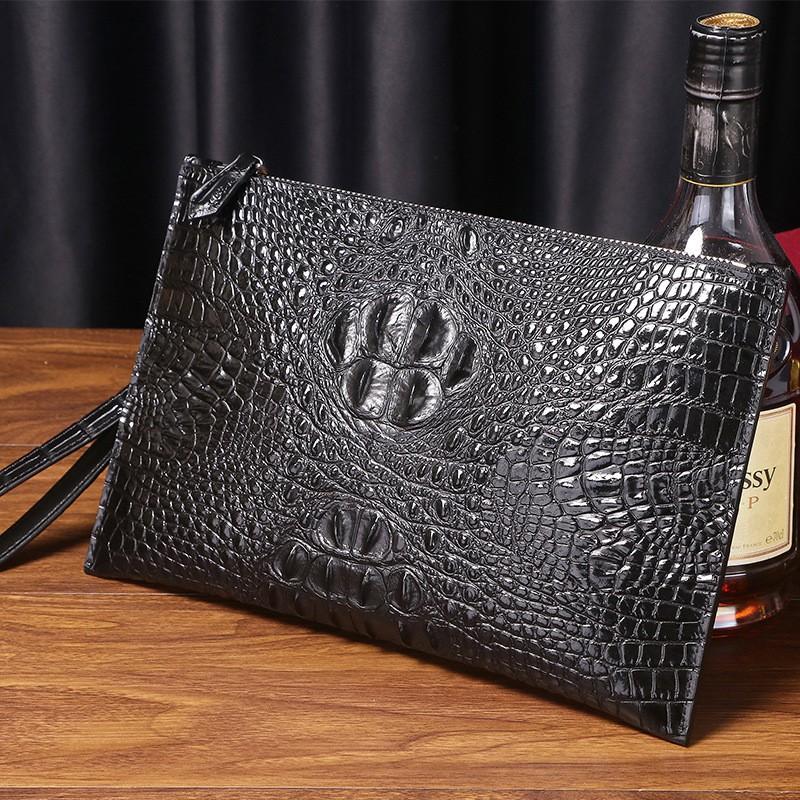 New Silicone Leather Crocodile Pattern Men s Large Handbag Casual Business Clip Bag Thin Body Envelope Fashionable Wallet 28x18x2 чёрный