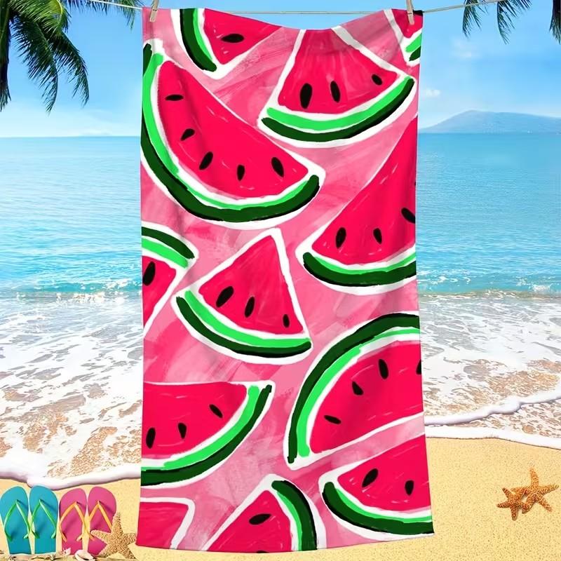 Watermelon Print Beach Towel Pink Microfiber Quick Dry Absorbent Sand-Free Summer Pool Bath Towel for Kids & Adults