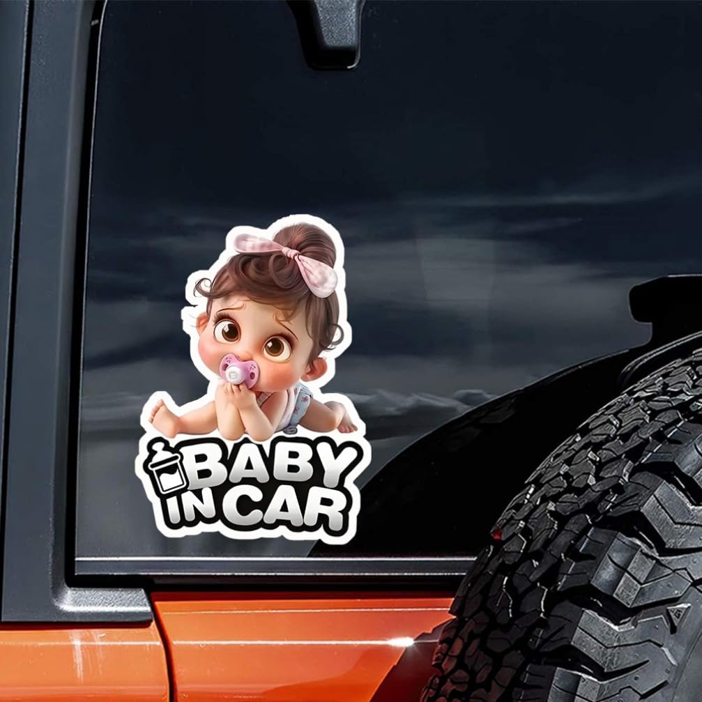 2pc Baby in Car- Youngsters Safety Vinyl Decals 4.13''x5.91''- Baby on Board Waterproof Stickers for Car Windows, Bumper & Rear Window - to Alert