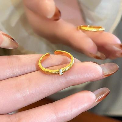 2025 Stylish Square Diamond Sand Gold Open Ring: Women's High-End Niche Design for Index and Pinky Fingers