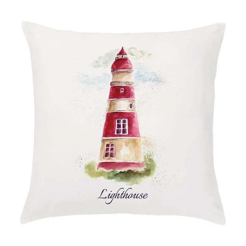 

Cartoon Sailing hot air balloon Lighthouse Pattern Cushion Cover Home Living Room Sofa Short Plush Pillow Case x 66x66cm