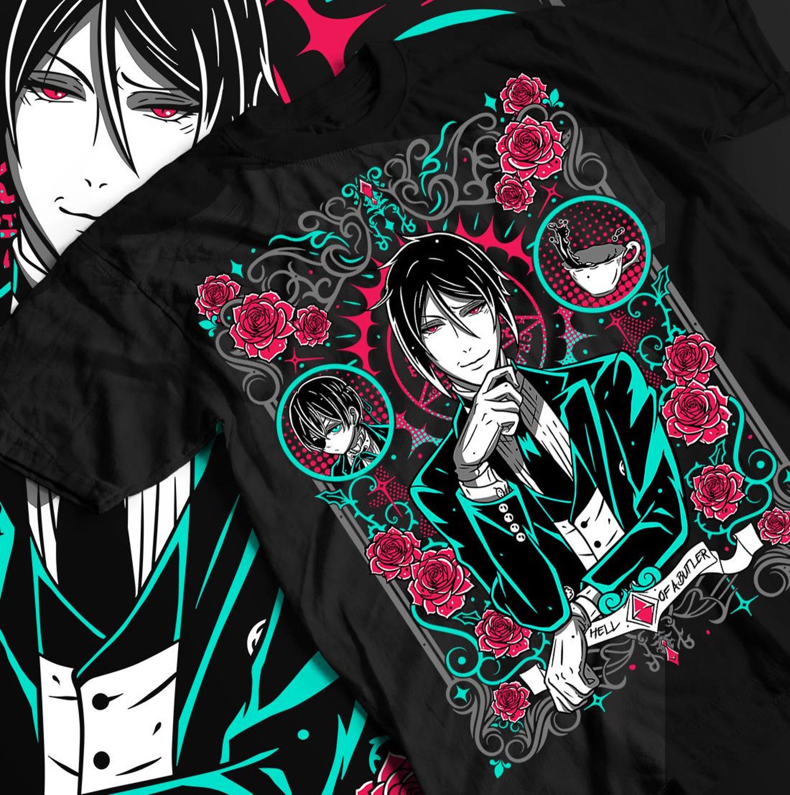 Unisex, Black Butler Shirt, ciel phantomhive, Sebastian T-Shirt, Kuroshitsuji, Toboso Yana, Sebastian, Japanese, Vintage, Grunge L