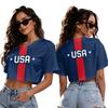 T-shirt court à col en V et manches courtes pour femme, avec imprimé football, pour un look décontracté d'été
