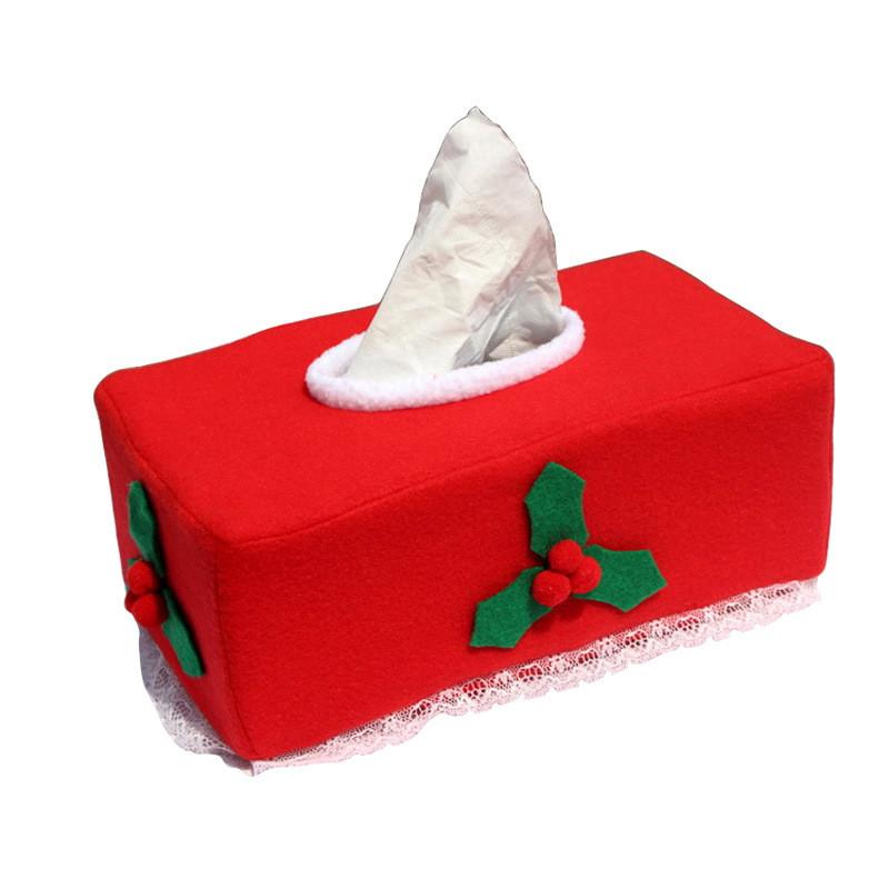 Christmas Tissue Box Cover Red Berries Leaves Belt Napkin Holder Case Decor Xmas