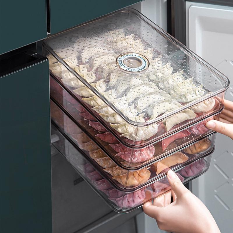 Stackable Dumpling Food Containers Clear Refrigerator Organizer with Lids Food Storage Box for Kitchen Fridge Non-stick