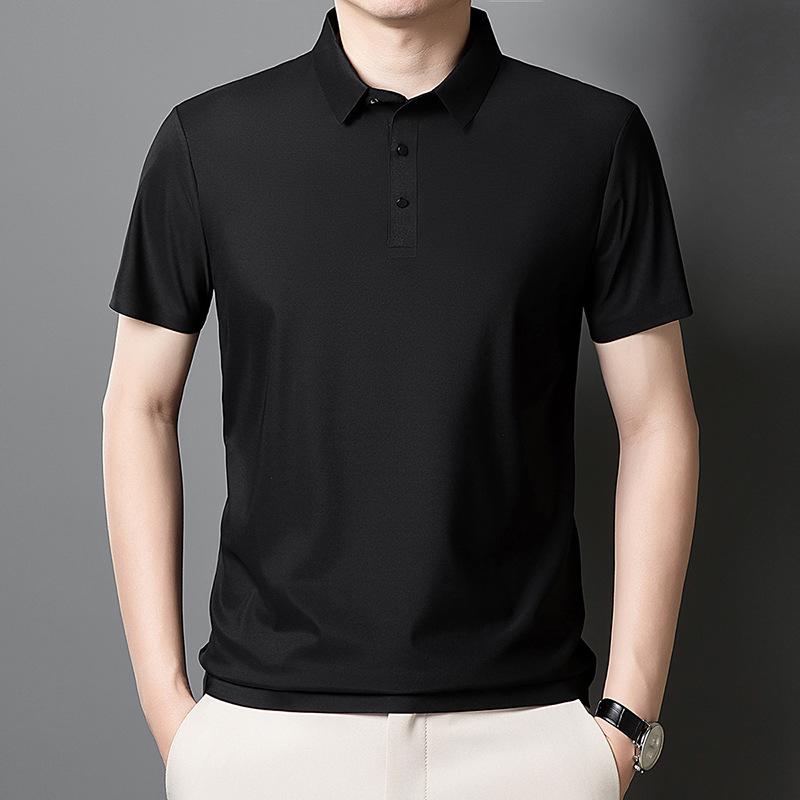 Men's Summer Ice Silk Seamless Lapel Polo - Solid Color Urban Business T-shirt for Dad or Office Wear