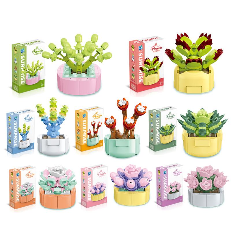 Children'S Educational Small Particle Mosaic Building Block Flower 104 Series 32 Potted Plant Simulation Rose Succulent Building Block Toy