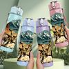 1PC Mountain Bicycle Nature Scene 750ml Color Plastic Sports Water Bottle Leakproof Flip Straw Lid Suitable for Sports Office Home Use