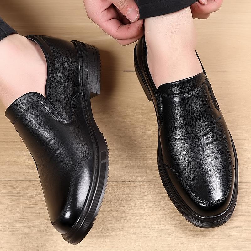 New First-layer Cowhide Men's Shoes Round Head Foot Business Casual Leather Shoes Men's Middle-aged and Elderly Father Single Shoes Men's Lightweight