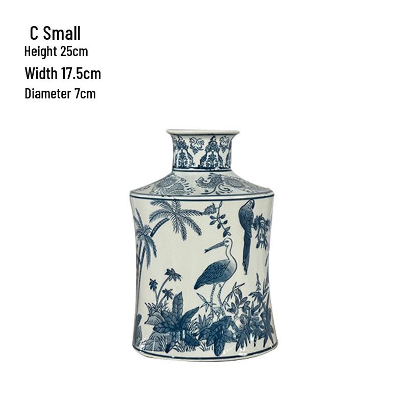 Chinese Ceramic Crane Vase: Blue & White Porcelain for Living Room, Hall, or Hotel Decor