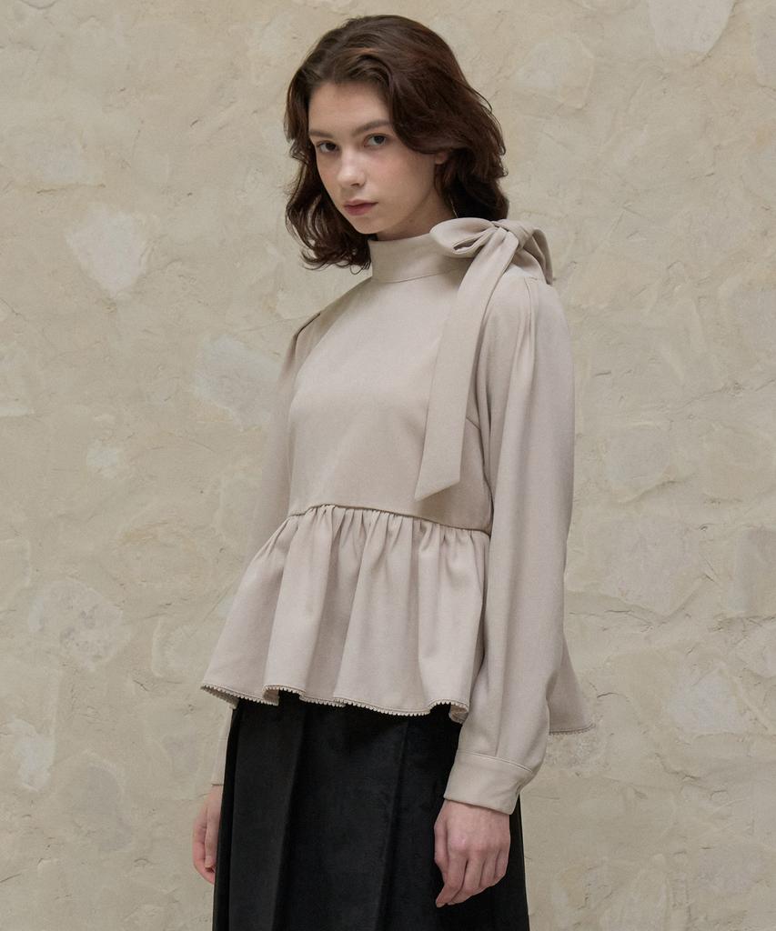 ITOV SEOUL Ribbon Tie Blouse Beige