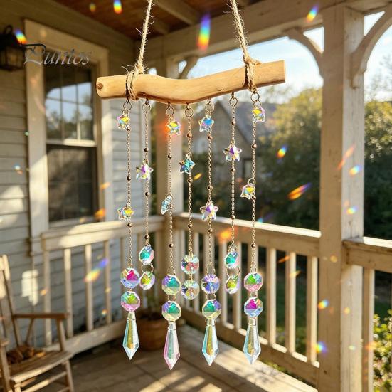 Elegant Birthday Present Crystal Wind Chime Pendant, Glittering Sun Catchers with Long Decorative Balcony Ornament Tassel, Sophisticated Hanging