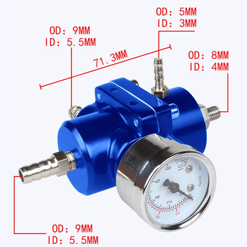 Black Blue Red Silver 0-140PSI Universal Car Fuel Pressure Regulator with Gauge Adjustable Oil Pressure Regulator