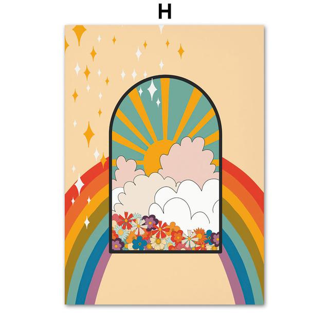 Boho Retro Happy Quote Butterfly Sun Faces Wall Art Canvas Painting Nordic Posters And Print Wall Pictures For Living Room Decor No Frame