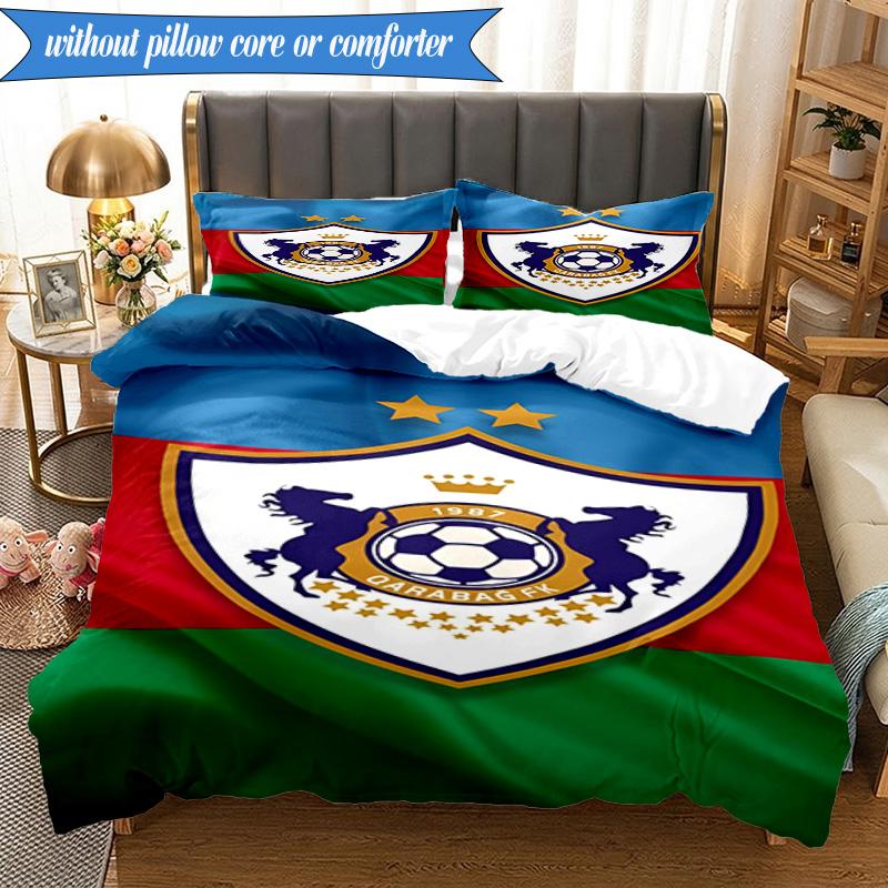 3PCS Qarabag Soccer Team Crest Design Bedding Set 2D Printing (Includes 1 Duvet Cover + 2 Pillowcases Coreless), Bedroom decor,Fan gift