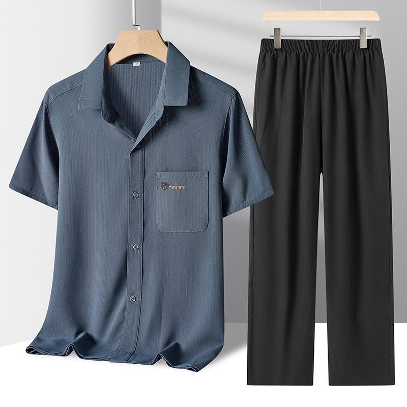 Men's Summer Short-Sleeve Loose Fit Suit Set for Middle-Aged & Elderly