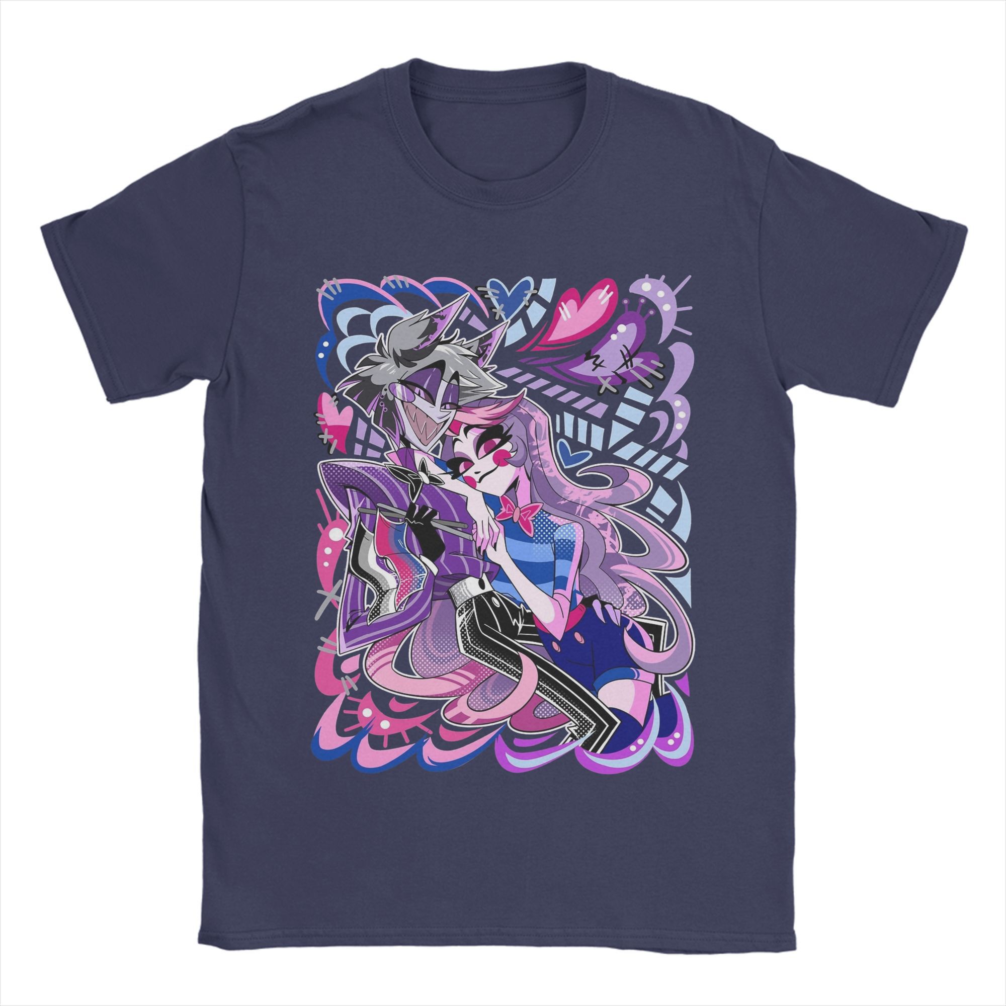 

Vintage Charlie + Alastor Hazbined Hoteled T-Shirts for Men Pure Cotton T Shirt Short Sleeve Tees Plus Size Clothing 4XL