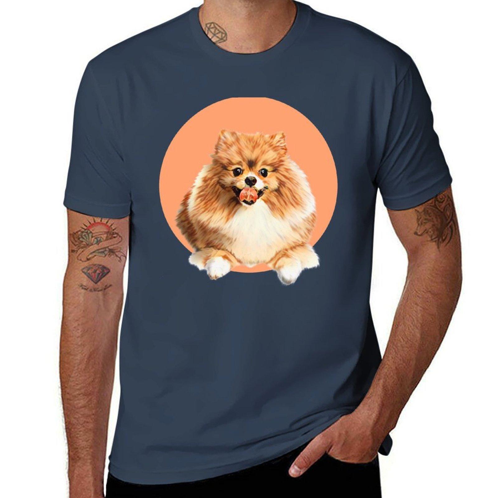 Cute Pomeranian dog on peach background graphic art TShirt Big Size Daily Wear TShirt S