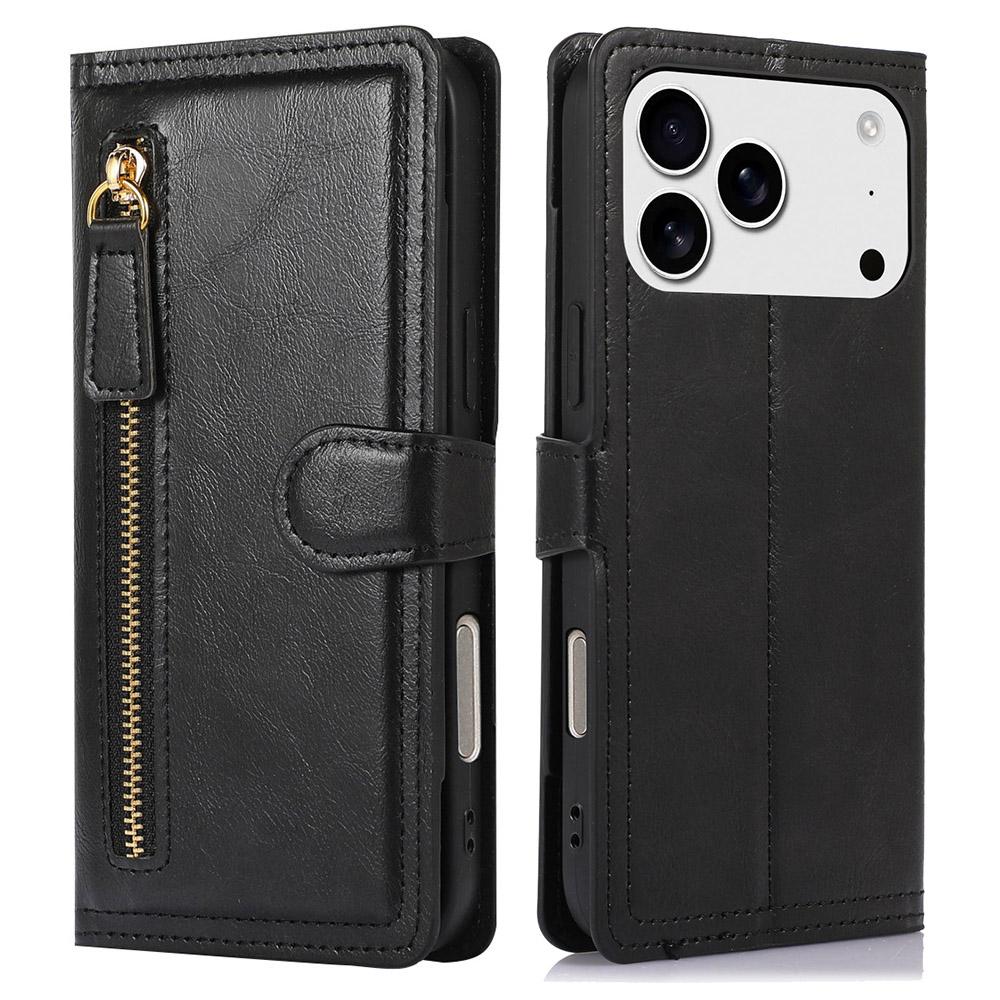 For iPhone 17 Pro Max Case Zipper Flip Leather Phone Cover with Card Holder