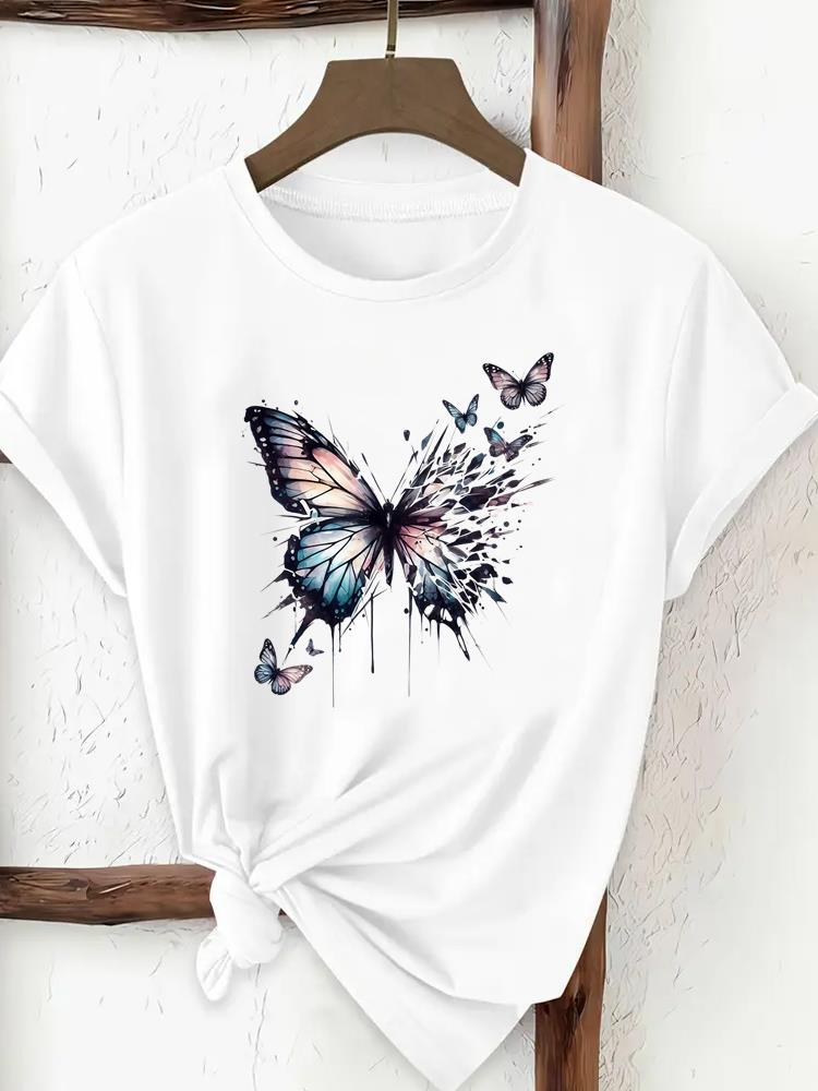 (Asian Size) Tee Print Fashion Top Women Clothing T Shirt Woman Female Sweet Flower Lovely Cute Short Sleeve Graphic T-shirts