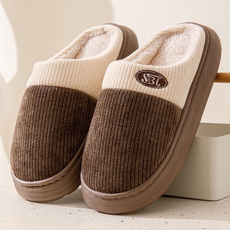 Gestrickte Baumwollpantoffeln für Herren und Damen - Plüschig, Rutschfest, Dicksohlig, Warme Winter-Hausschuhe.