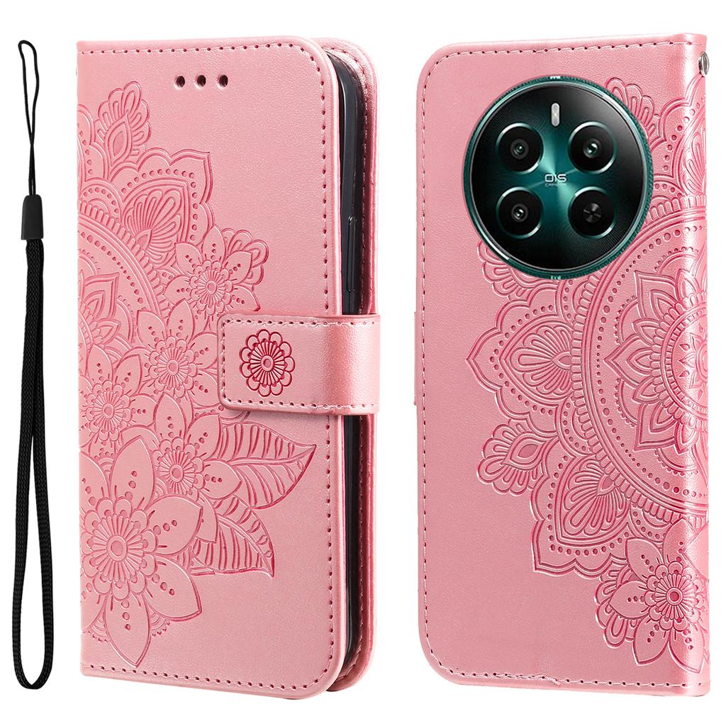 For Realme 12 4G/12+ 5G Case Floral Pattern PU Leather Wallet Stand Phone Cover