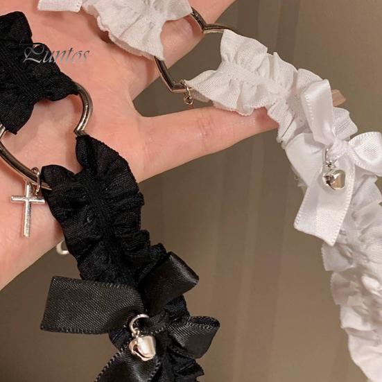 1 buc curea inel pentru picior inimă decor în cruce cu fundă în frunte, bandă elastică anti-alunecare, curea pentru jartieră din dantelă gotică, lolita, cosplay, jartieră pentru picior