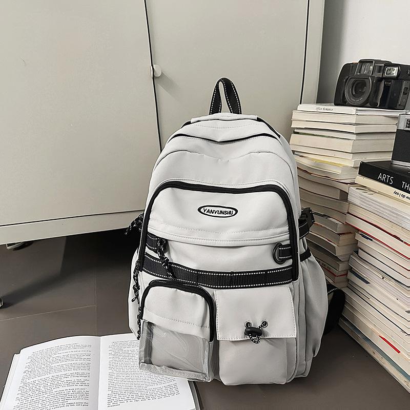 Schoolbag Hong Kong Style Couple Backpack Male and Female Versatile Machine Head Trend Large Capacity College Student School Bag Personality Junior H