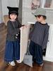 Jiaye Tongpin 2025 Kids' Autumn Solid Color Jeans - Unisex Baby Loose Straight-Leg Wide-Leg Pants