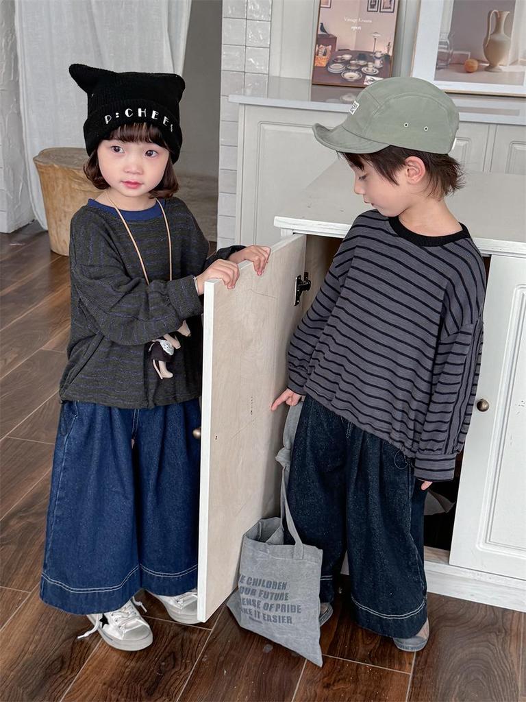 Jiaye Tongpin 2025 Kids' Autumn Solid Color Jeans - Unisex Baby Loose Straight-Leg Wide-Leg Pants