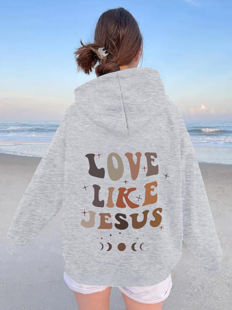 Damen Plus Size Sweatshirt mit doppeltem Kapuz mit Kordelzug und Buchstabenaufdruck, gefüttert