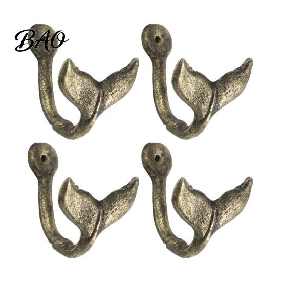Space Saving Accessory Hooks 4PCS Iron Whale Tail Wall Hooks, Coastal Towel Decorative Metal for Hangers, Mounted Towels Keys And Bags Heavy Duty Coat