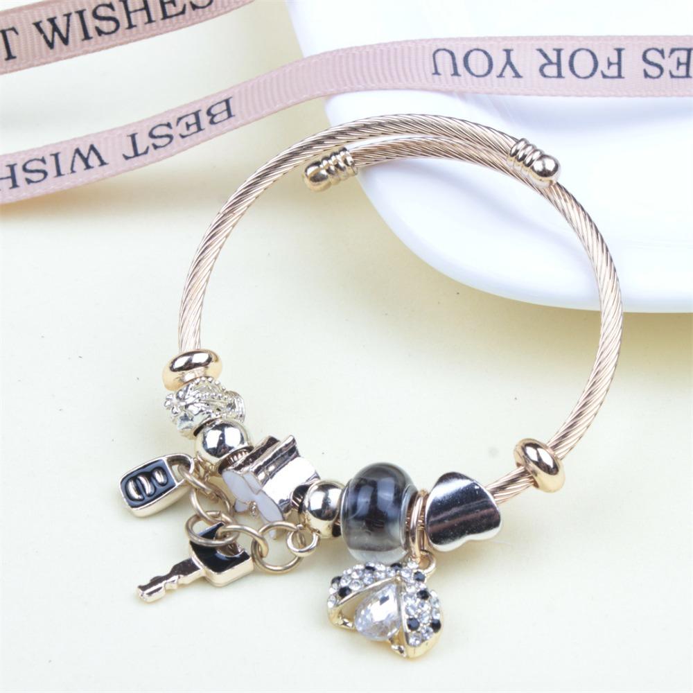 Beaded Bracelet Bangle Multi Element Stainless Steel Copper Alloy Open Spring Snake Bone Chain