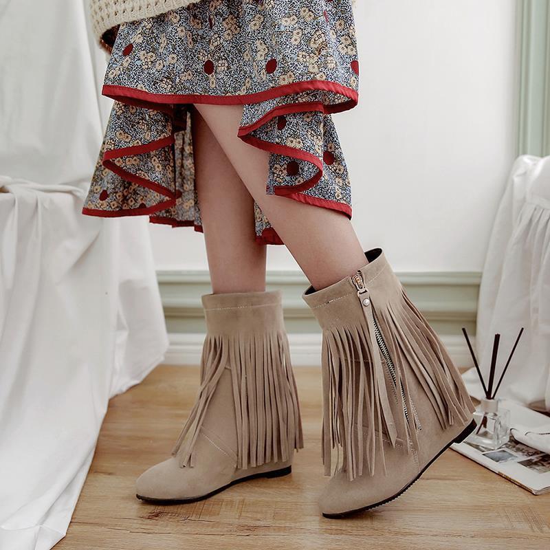 Pointed tassel short boots fashionable winter Martin boots comfortable women's boots European and American large size