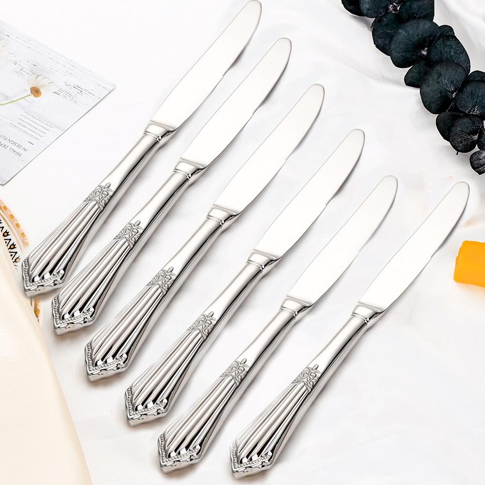 10,1" Vergoldetes Luxus-Tafelmesser-Set mit hohlem Griff Spülmaschinenfest Edelstahl Silber Tafelmesser 2/3/4/5/6 Stück