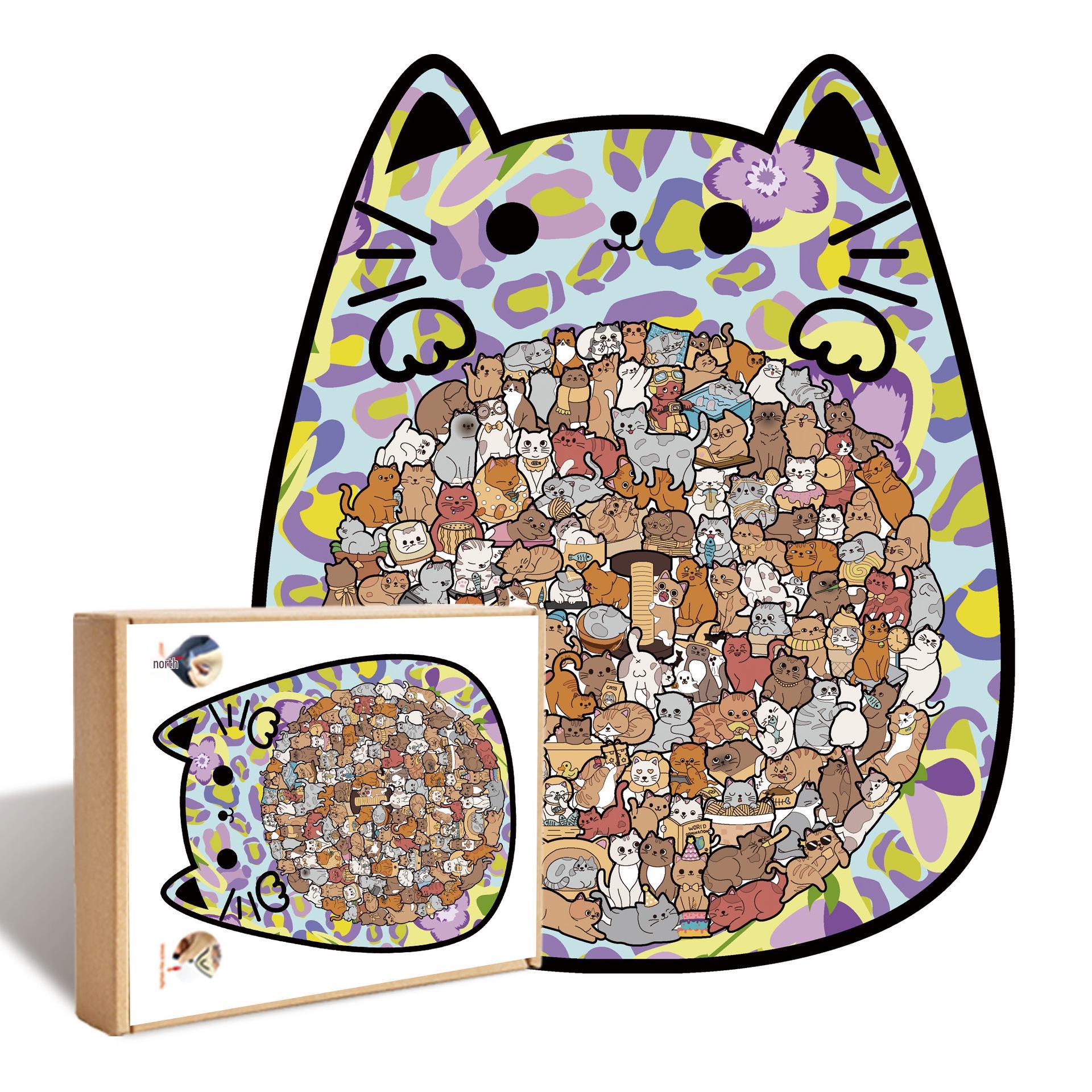 Wacocetoy Irregular Wooden Cat Jigsaw Puzzle - High-End Fun Interlocking Toy Gift