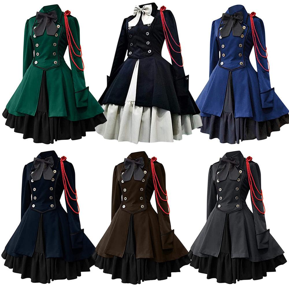 Medieval Vintage Black Lolita Dresses for Dresses Gothic Renaissance Coat Ruffle Classic Halloween Sweet Kawaii Lolita Jacket