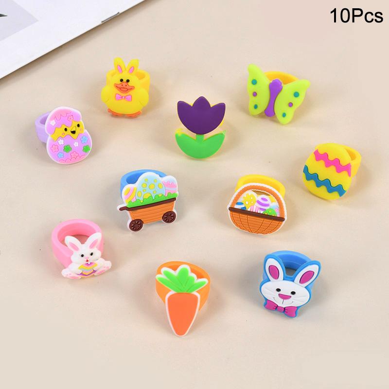 Easter Kids Gift Rabbit Eggs Wristband Silicone Ring Keychains Happy Easter Birthday Party Favors Goodie Bag Basket Filler Toys